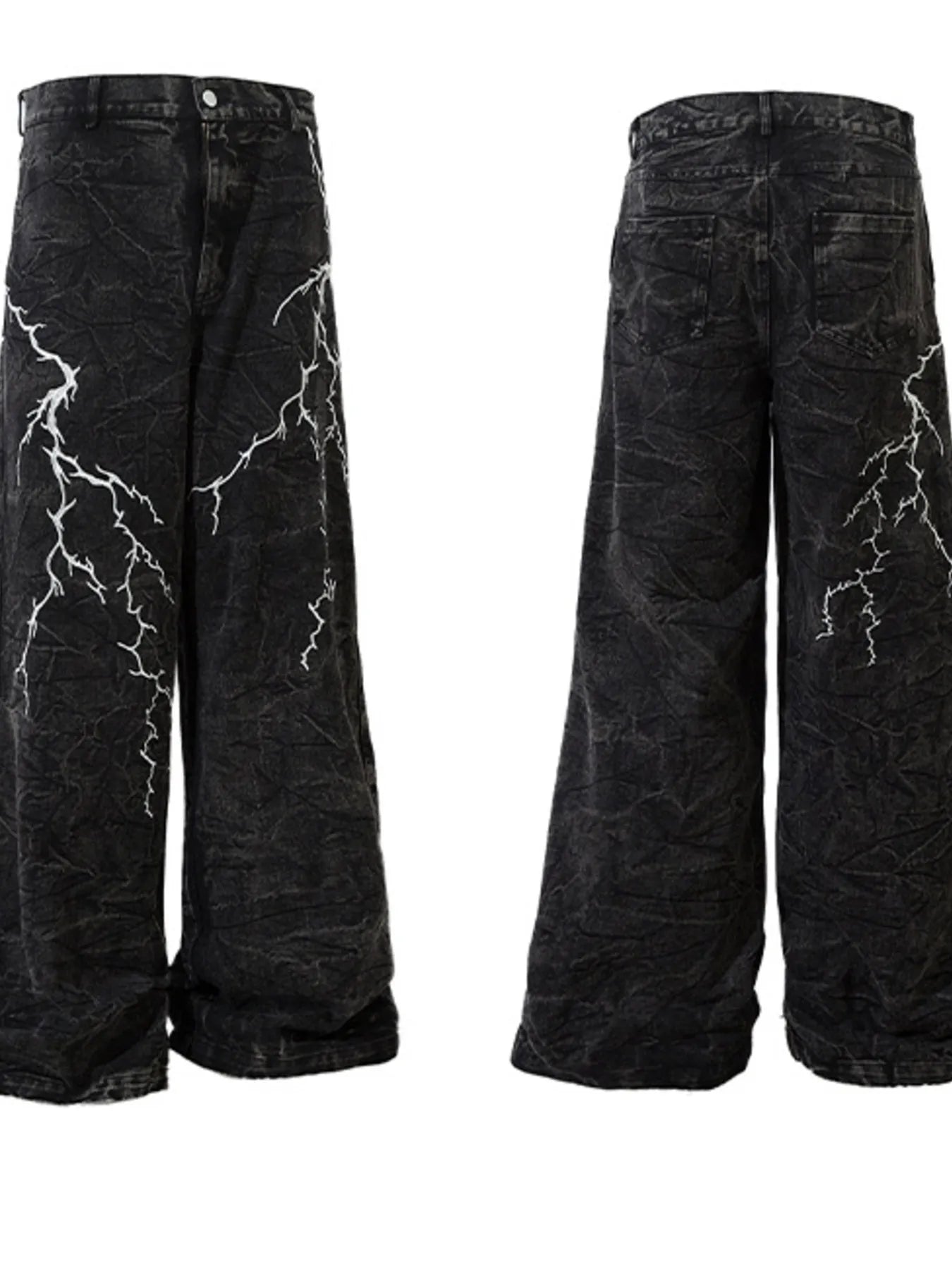 Men's Lightning Pattern Wide Leg Jeans