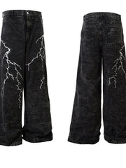 Men's Lightning Pattern Wide Leg Jeans
