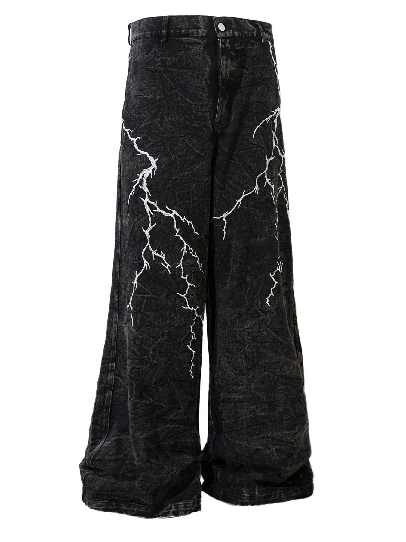 Men's Lightning Pattern Wide Leg Jeans Black / M