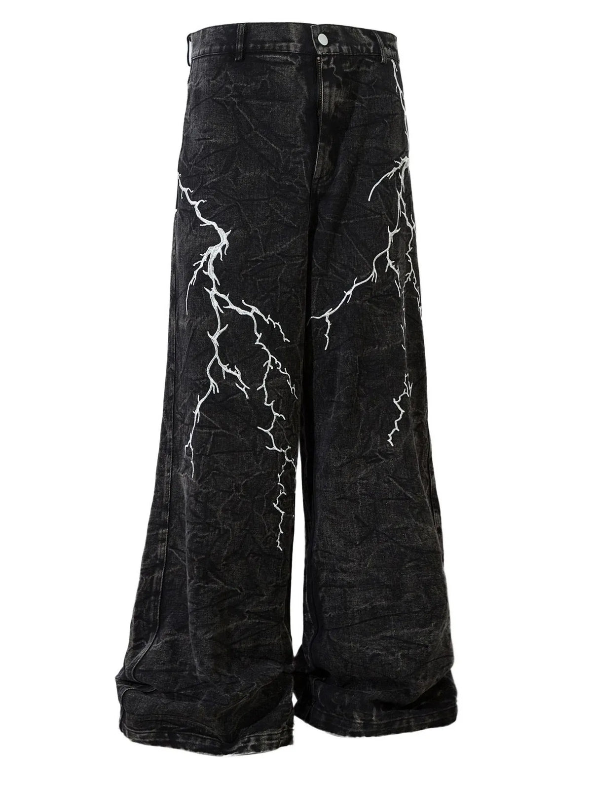 Men's Lightning Pattern Wide Leg Jeans Black / M