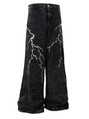 Men's Lightning Pattern Wide Leg Jeans Black / M
