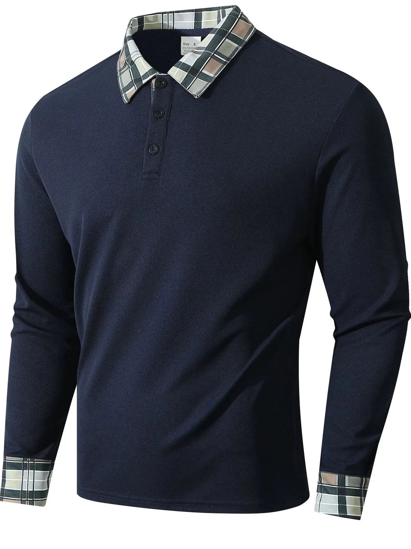 Men's Long Sleeve Plaid Collar Polo Shirt