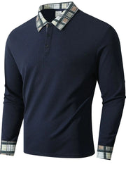 Men's Long Sleeve Plaid Collar Polo Shirt