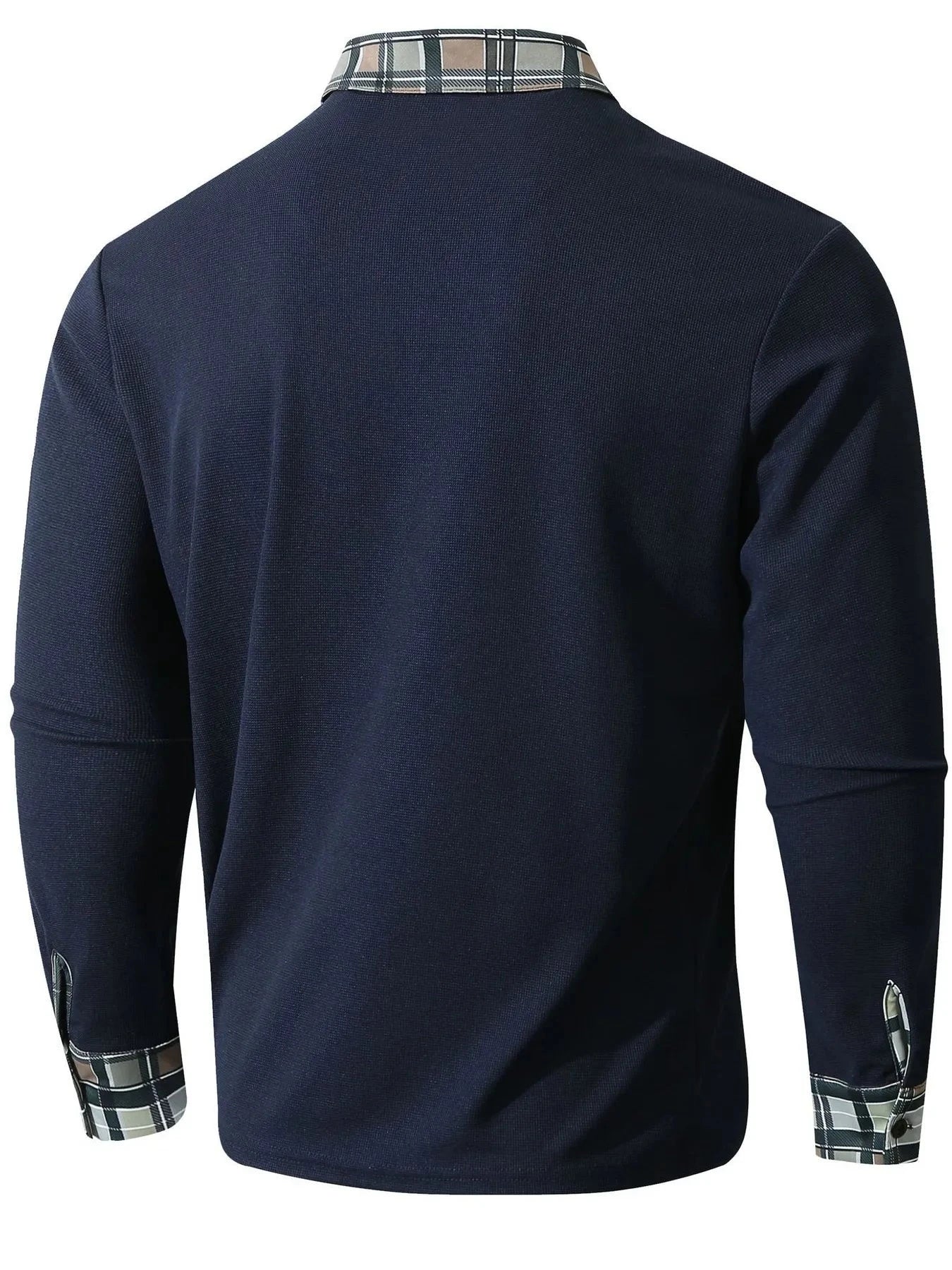 Men's Long Sleeve Plaid Collar Polo Shirt