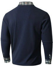 Men's Long Sleeve Plaid Collar Polo Shirt