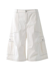 Men's Loose Fit Cargo Denim Shorts White / S