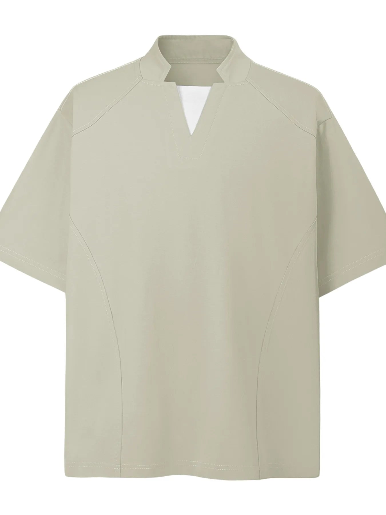 Men's Notched Long Sleeve Top Khaki / M