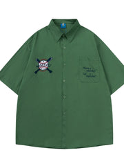 Men's Oversized Button Up Short Sleeve Shirt Green / M