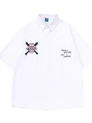 Men's Oversized Button Up Short Sleeve Shirt White / M
