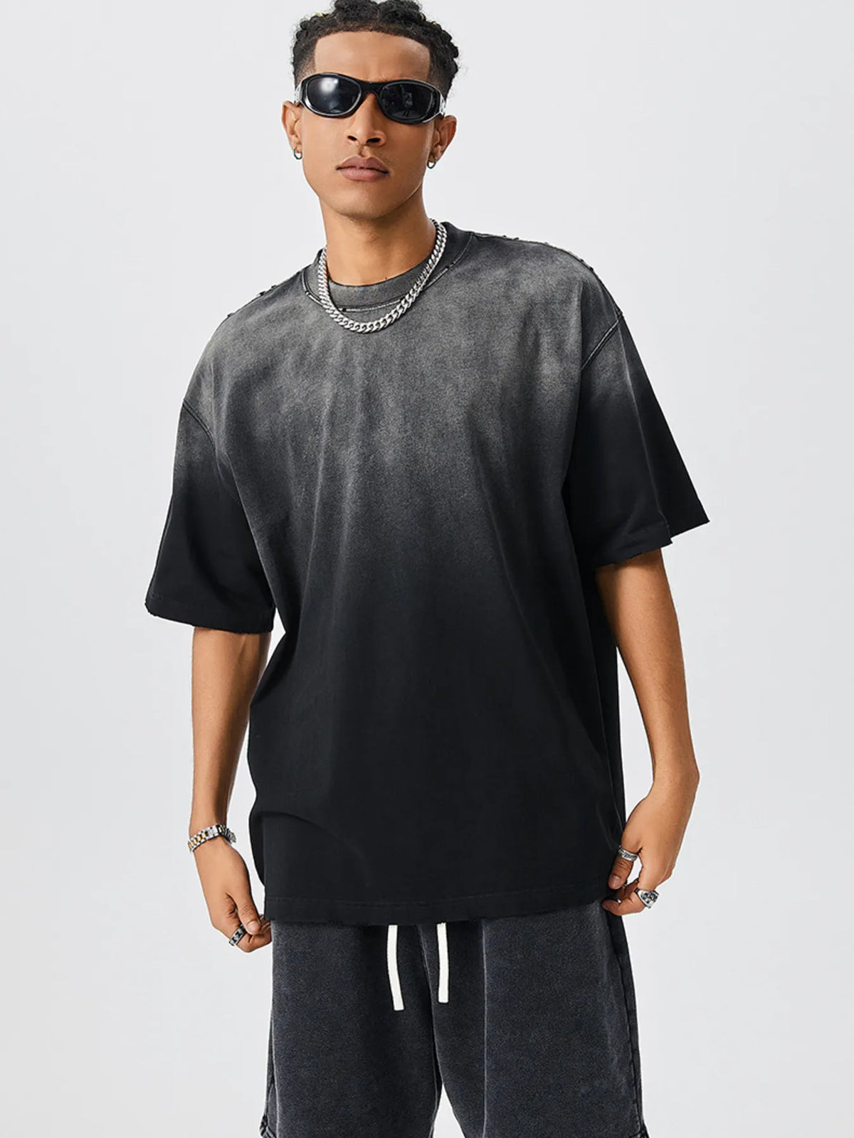 Men's Oversized Gradient Short Sleeve T-Shirt Black / S