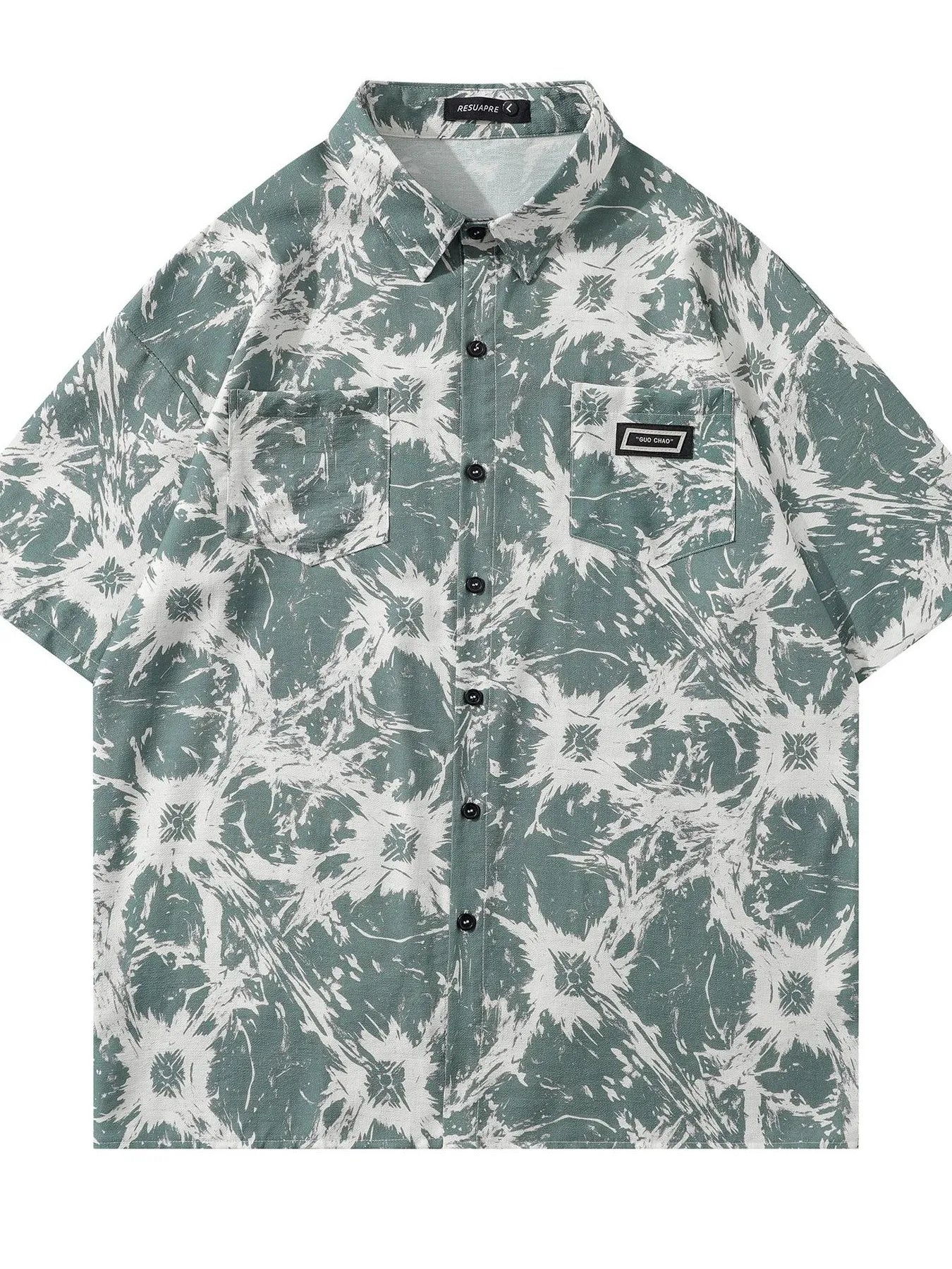 Men's Oversized Printed Button Up Short Sleeve Shirt Green / M