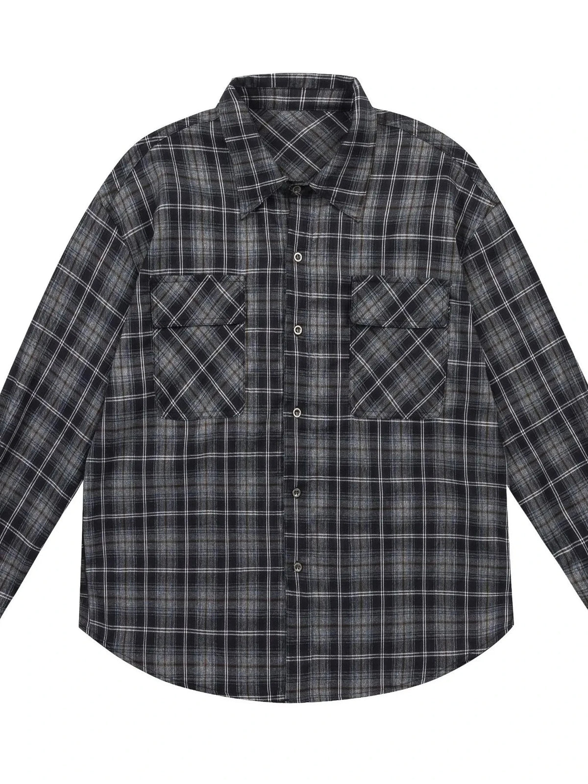 Men's Plaid Button Up Long Sleeve Shirt Black / S