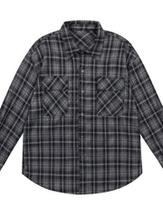 Men's Plaid Button Up Long Sleeve Shirt Black / S