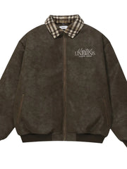 Men's Plaid Collar Detail Zip Up Jacket