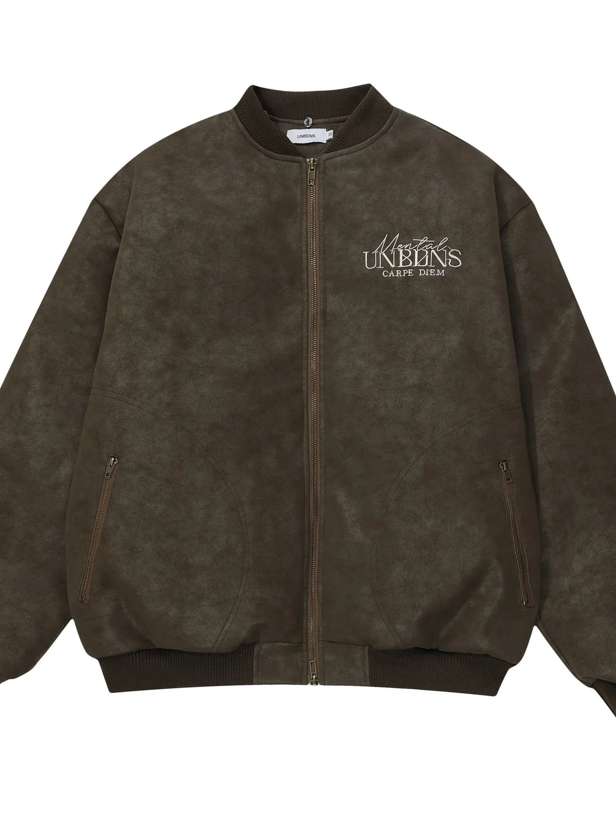 Men's Plaid Collar Detail Zip Up Jacket Brown / M