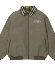 Men's Plaid Collar Detail Zip Up Jacket Green / M
