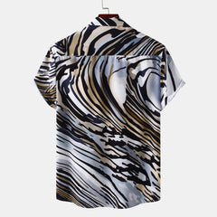 Men's Plus Size Abstract Tiger Print Short Sleeve Button-Up Shirt