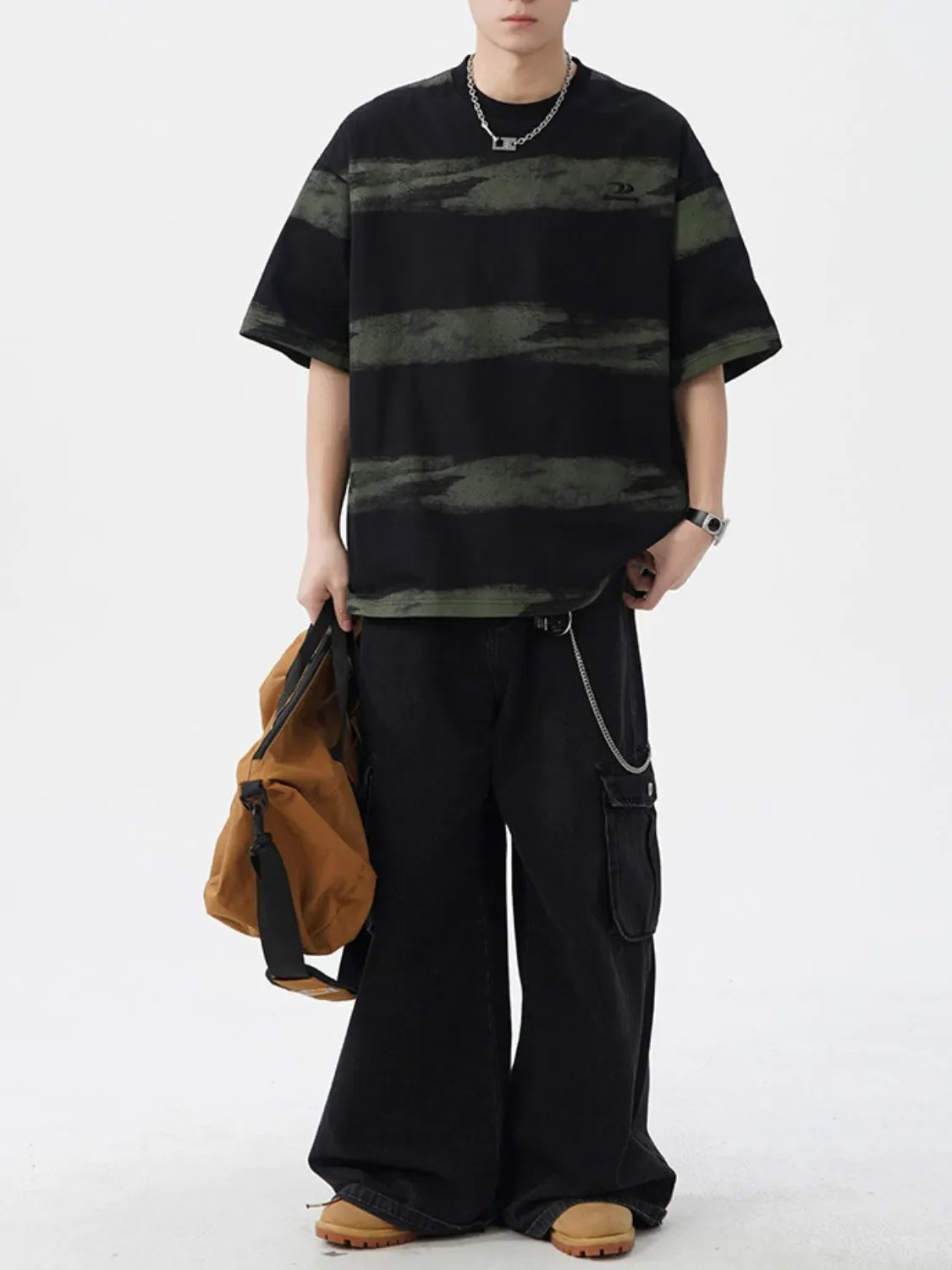 Men's Plus Size Basic style Round Neck Striped T-Shirt