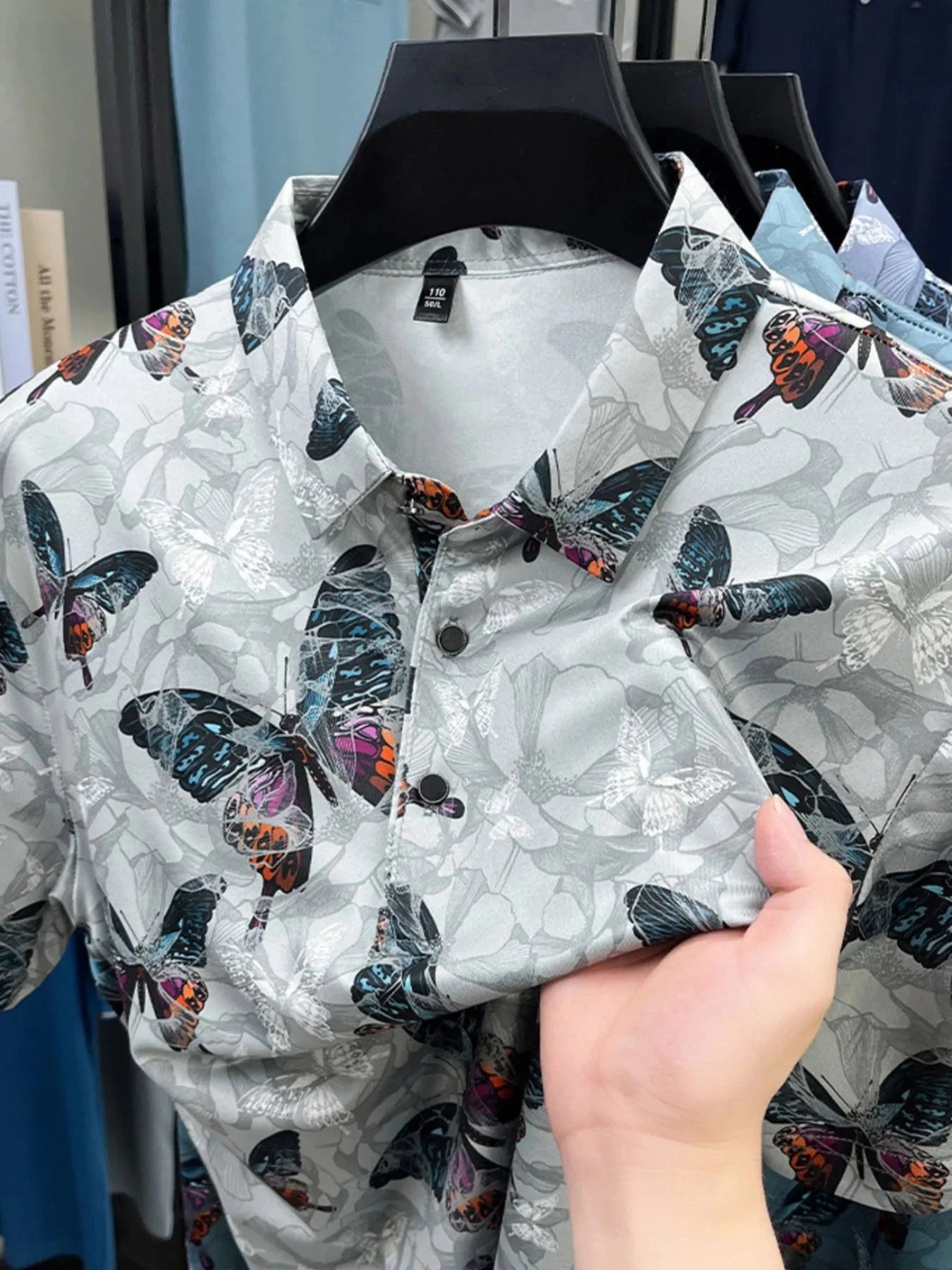 Men's Plus Size Butterfly Print Short Sleeve Polo