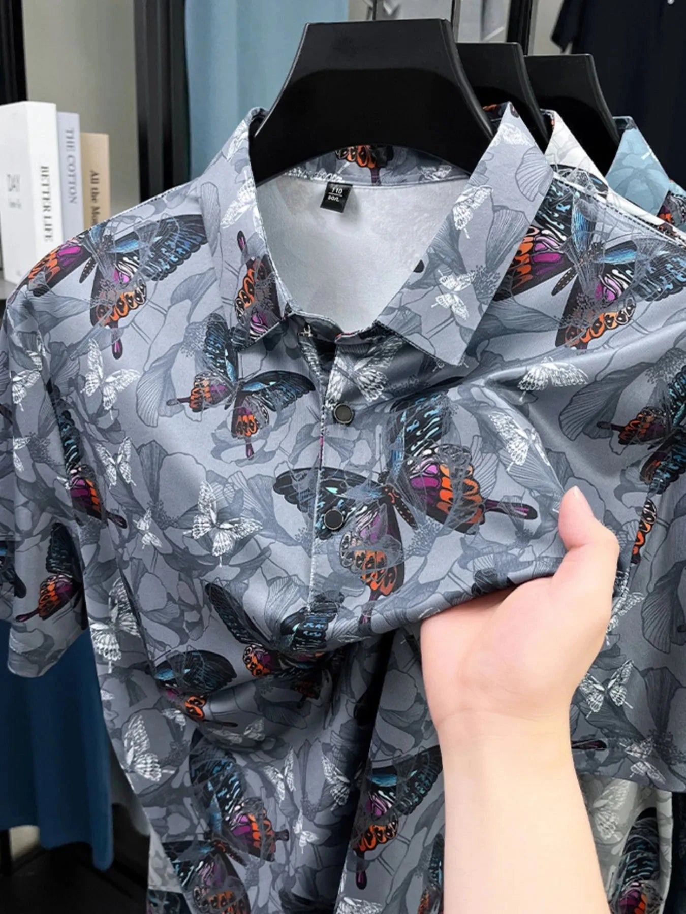 Men's Plus Size Butterfly Print Short Sleeve Polo