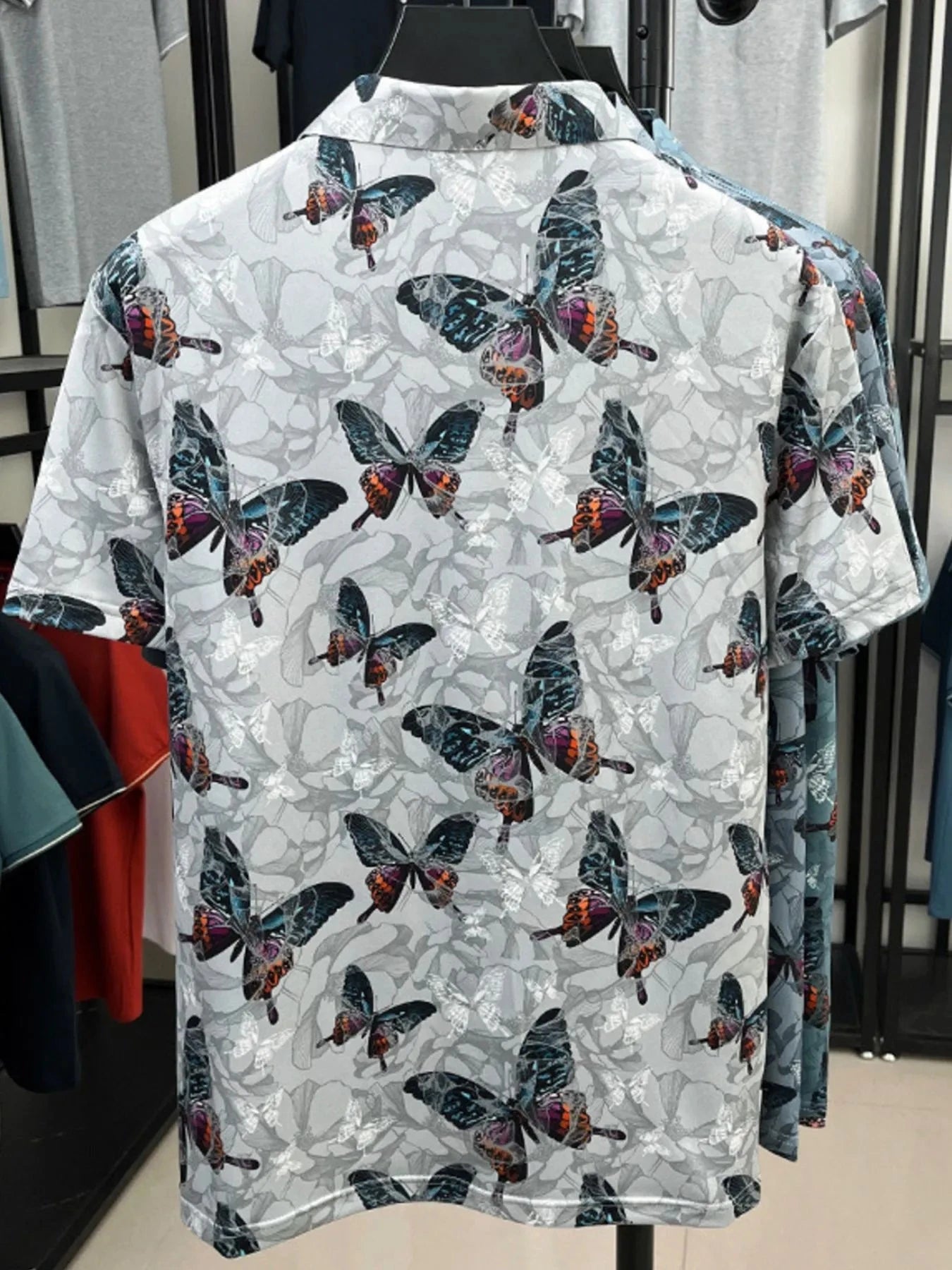 Men's Plus Size Butterfly Print Short Sleeve Polo