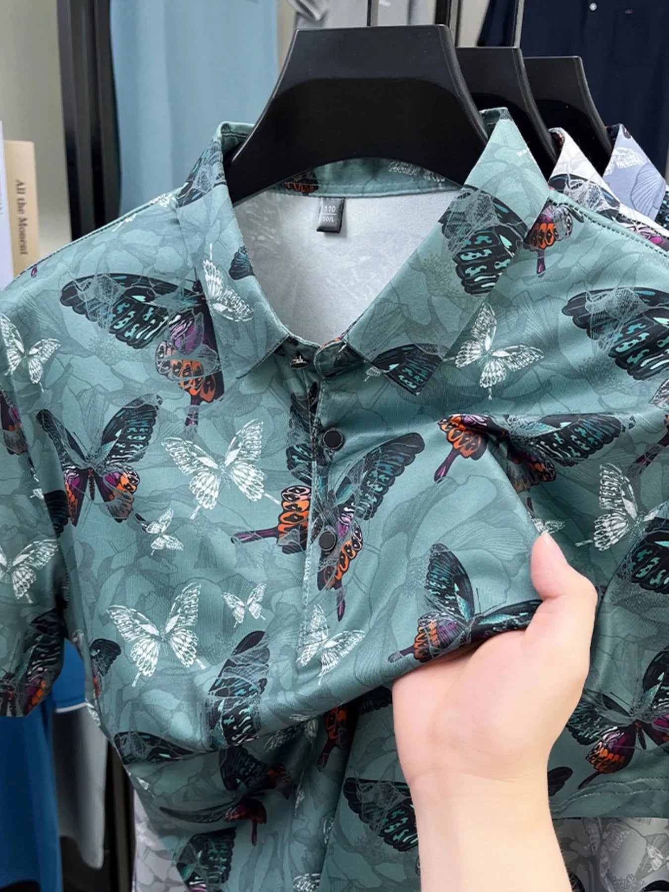 Men's Plus Size Butterfly Print Short Sleeve Polo