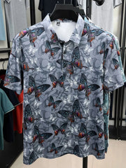 Men's Plus Size Butterfly Print Short Sleeve Polo Blue / M