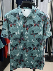 Men's Plus Size Butterfly Print Short Sleeve Polo Green / M