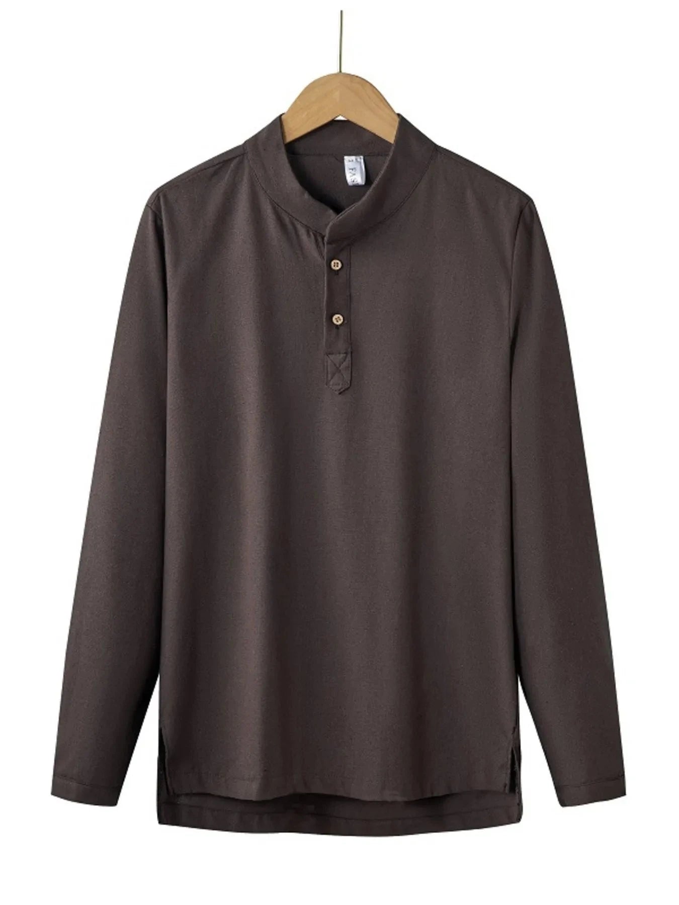 Men's Plus Size Button Detail Long Sleeve Blouse Coffee / M