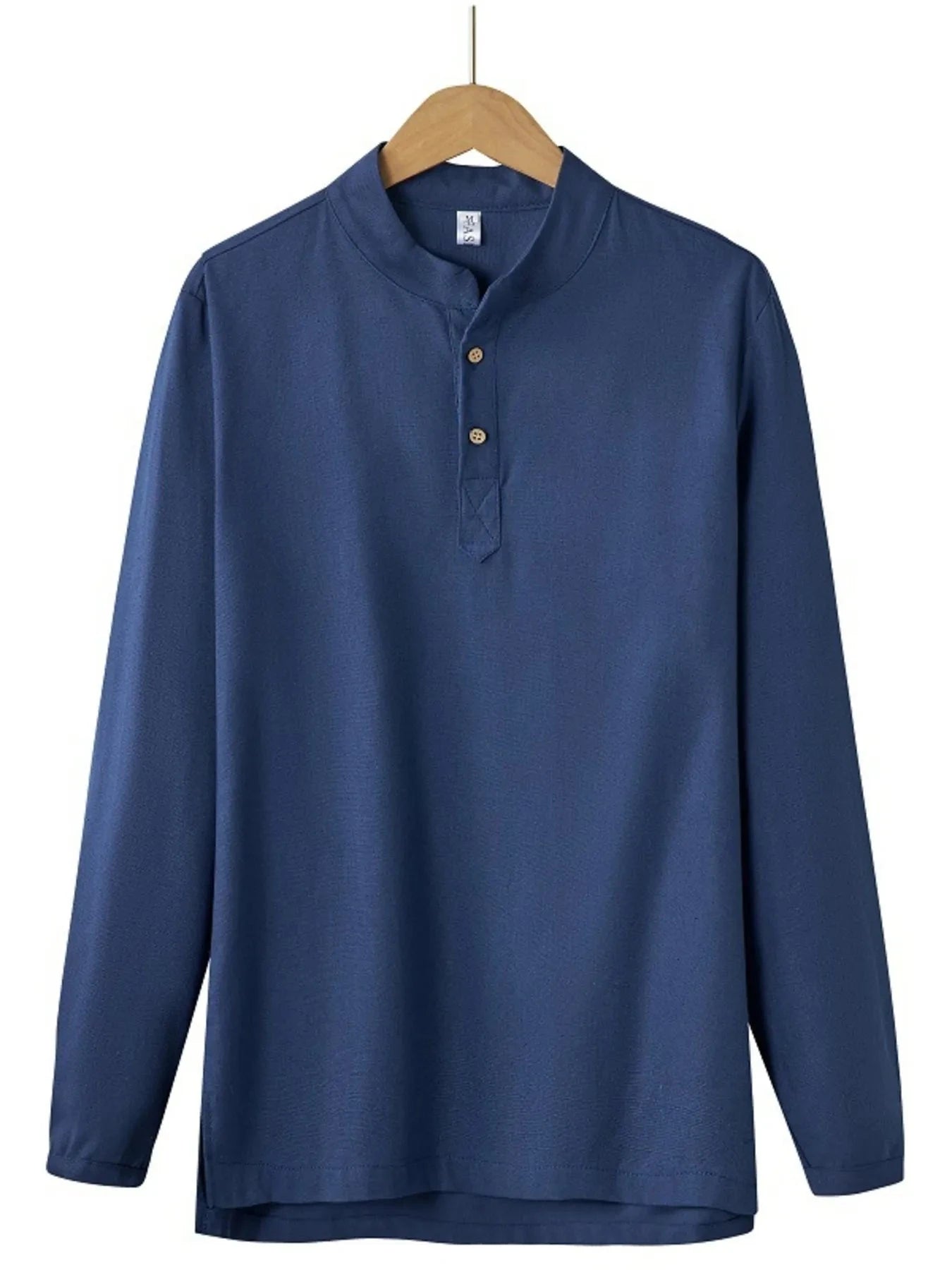 Men's Plus Size Button Detail Long Sleeve Blouse Navy Blue / M