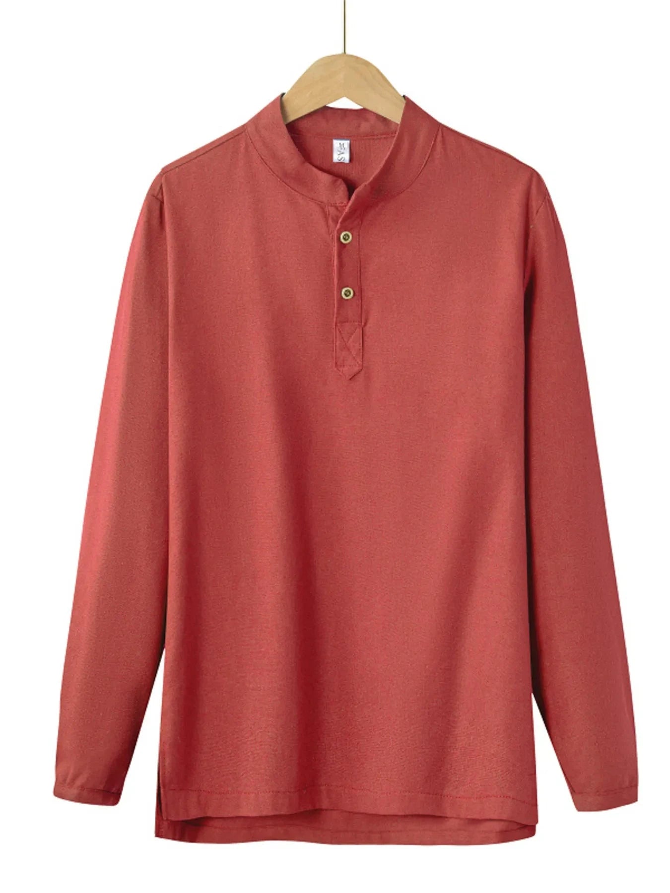 Men's Plus Size Button Detail Long Sleeve Blouse Orange Red / M