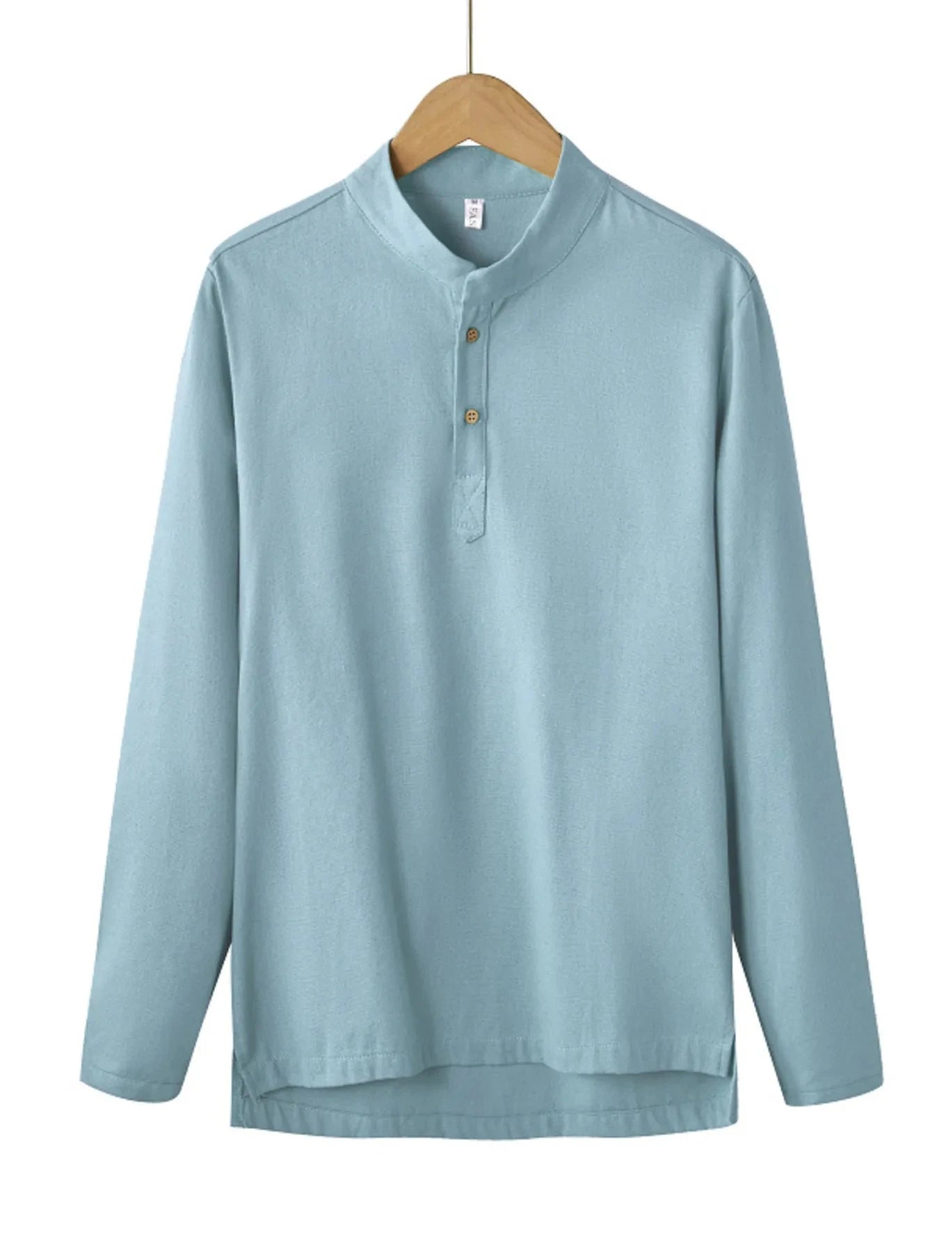 Men's Plus Size Button Detail Long Sleeve Blouse Sky Blue / M