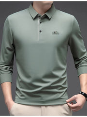 Men's Plus Size Button Detail Long Sleeve Polo Bean Green / M