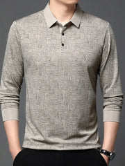Men's Plus Size Button Detail Long Sleeve Polo Beige / M