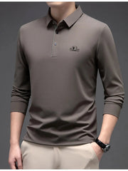 Men's Plus Size Button Detail Long Sleeve Polo Coffee Brown / M