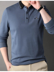 Men's Plus Size Button Detail Long Sleeve Polo Dusty Blue / M