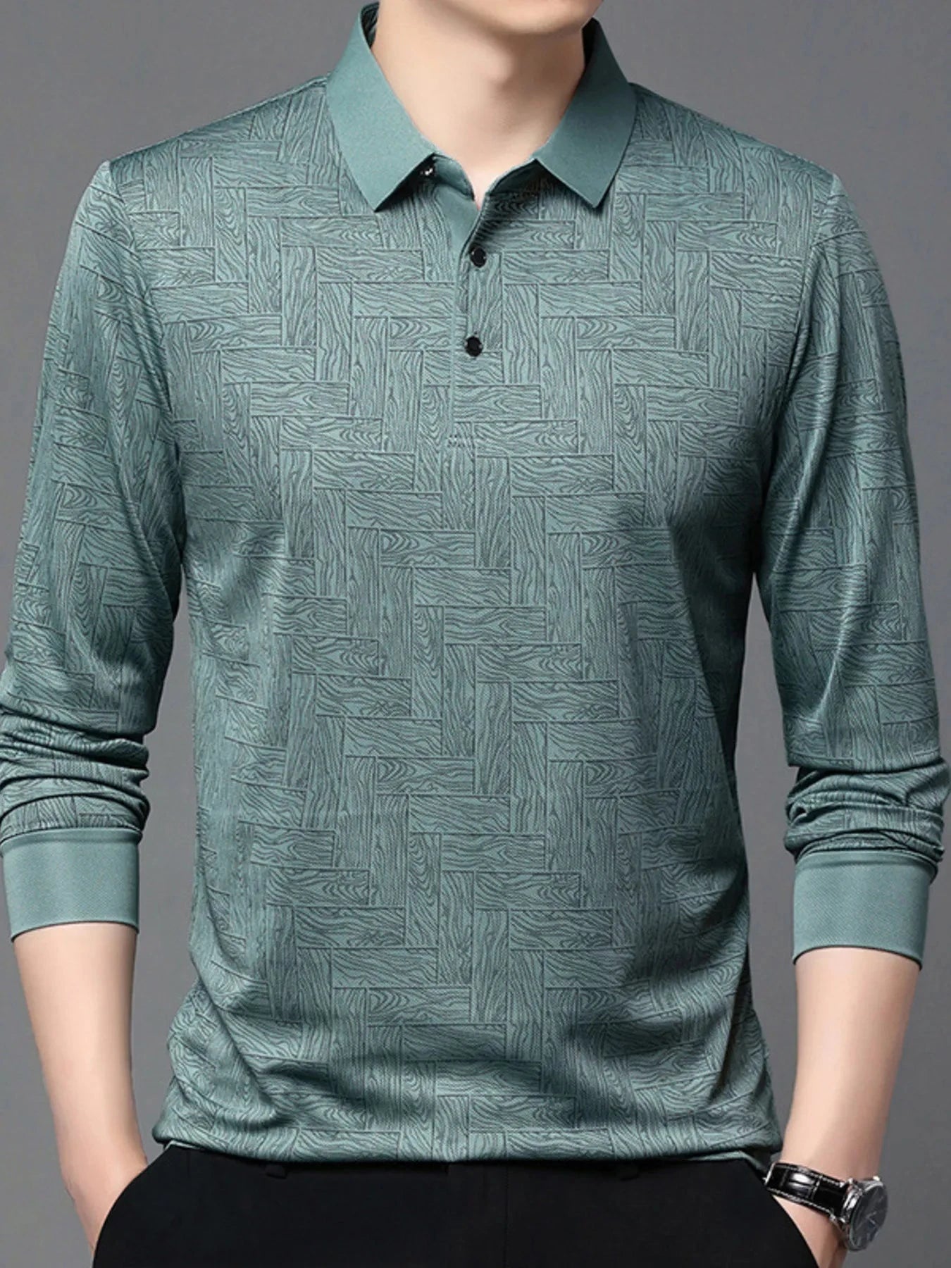 Men's Plus Size Button Detail Long Sleeve Polo Green / M