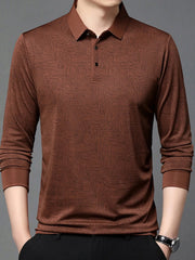 Men's Plus Size Button Detail Long Sleeve Polo Orange / M