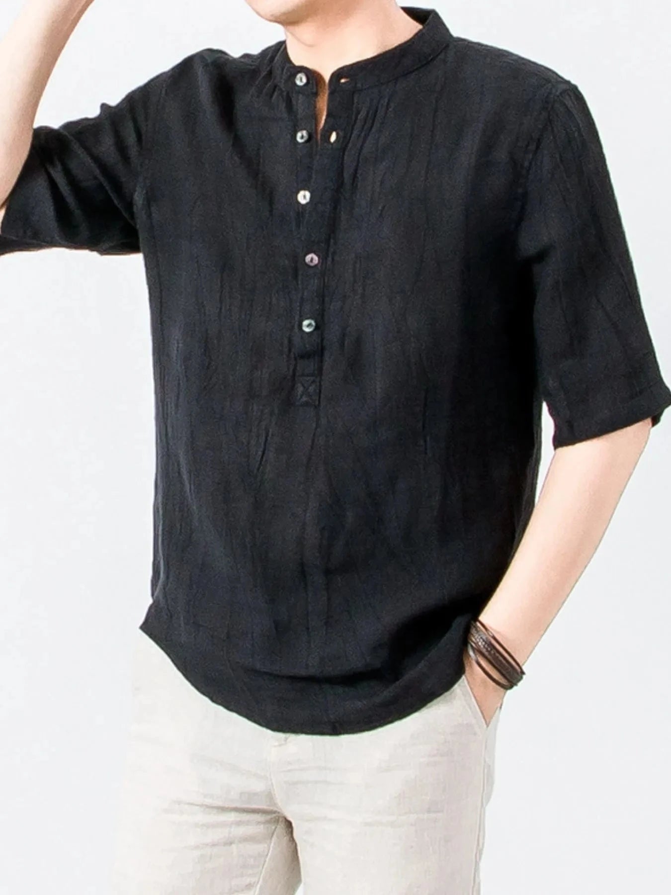 Men's Plus Size Button Detail Short Sleeve Blouse
