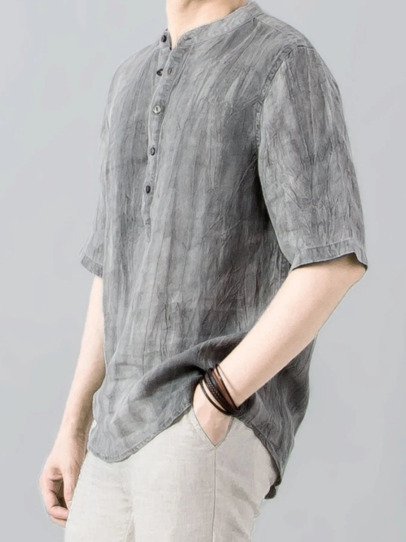 Men's Plus Size Button Detail Short Sleeve Blouse