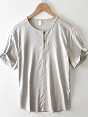 Men's Plus Size Button Detail Short Sleeve Blouse Grey / M