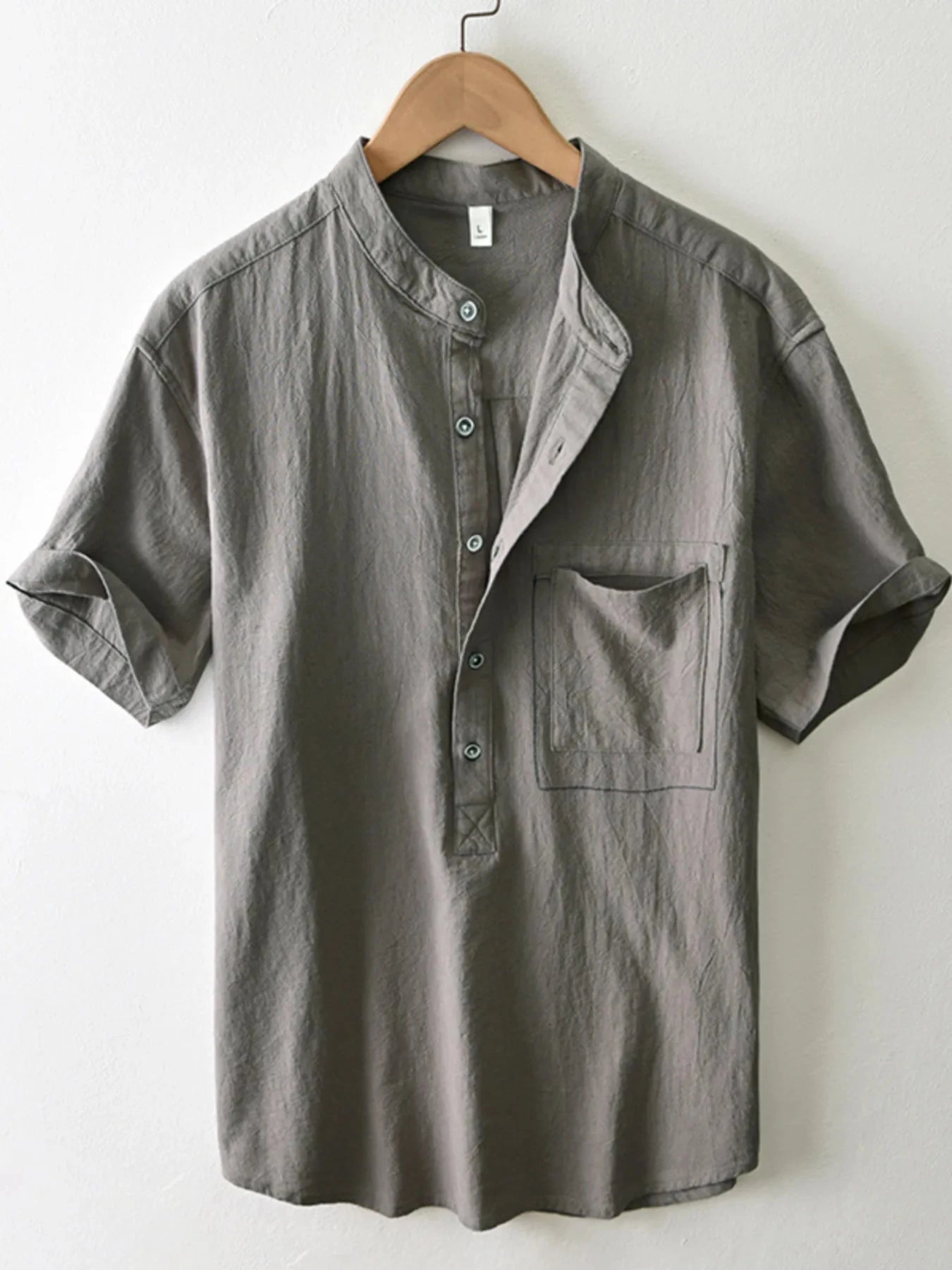 Men's Plus Size Button Detail Short Sleeve Blouse Grey / M
