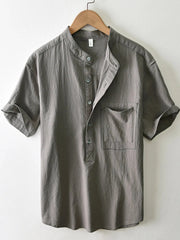Men's Plus Size Button Detail Short Sleeve Blouse Grey / M