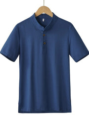 Men's Plus Size Button Detail Short Sleeve Blouse Navy Blue / M