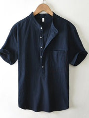 Men's Plus Size Button Detail Short Sleeve Blouse Royal Blue / M