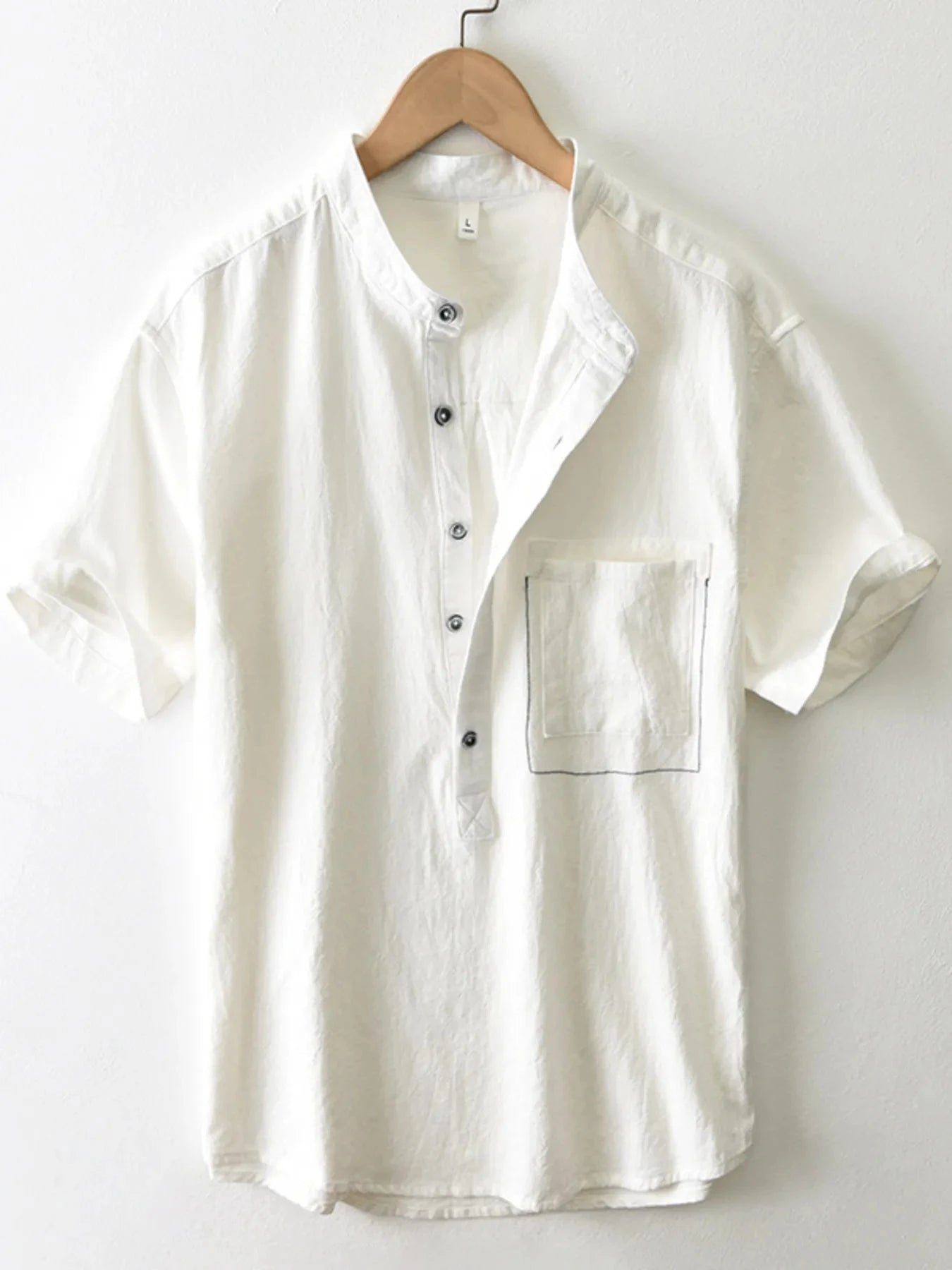 Men's Plus Size Button Detail Short Sleeve Blouse White / M
