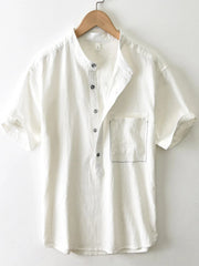 Men's Plus Size Button Detail Short Sleeve Blouse White / M