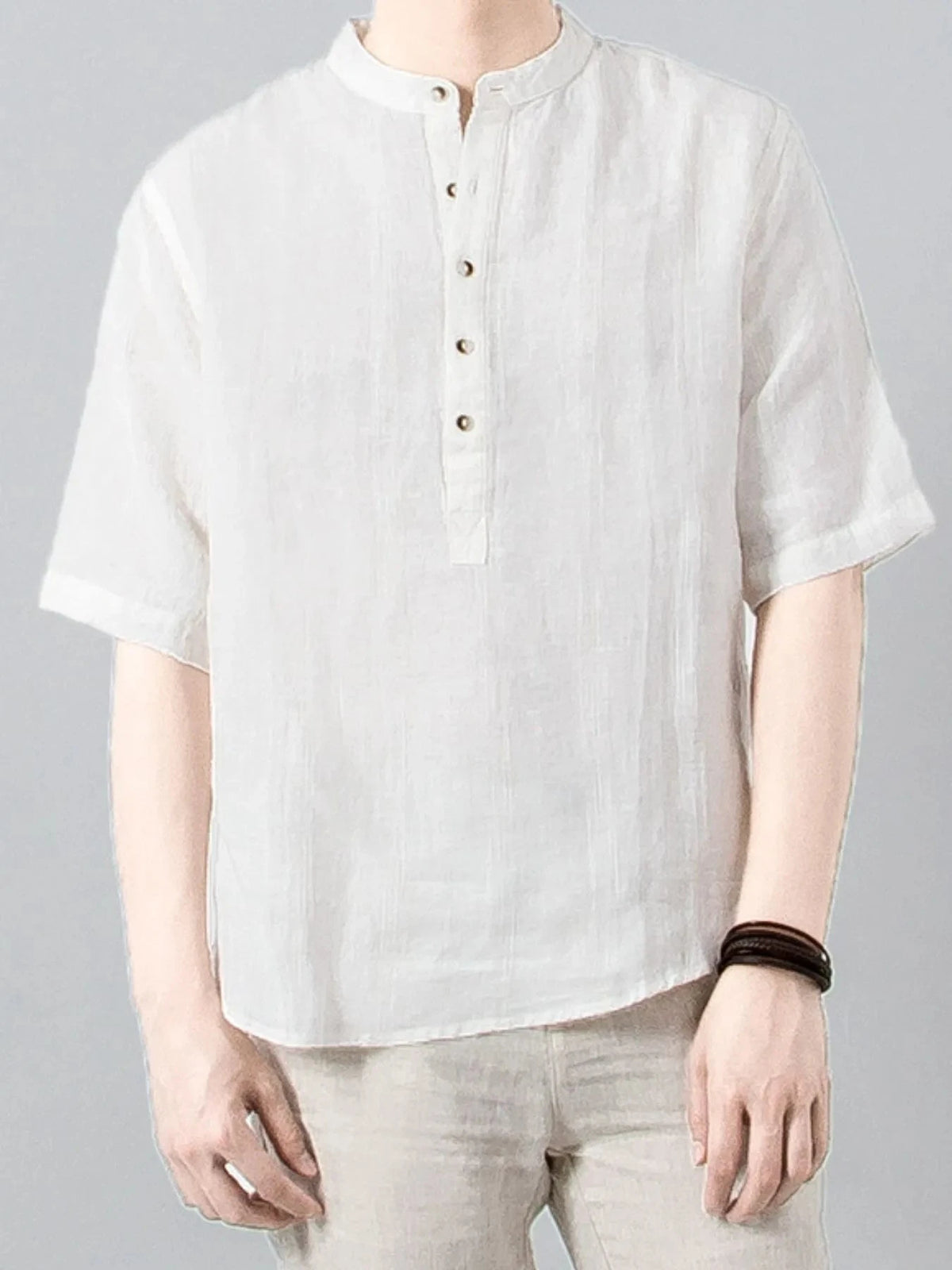 Men's Plus Size Button Detail Short Sleeve Blouse White / M