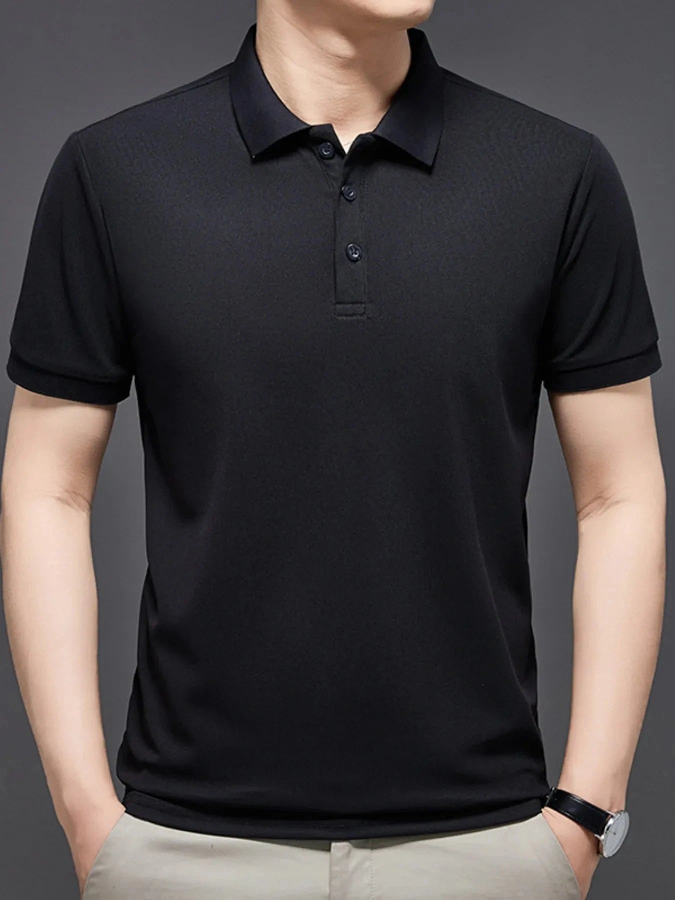 Men's Plus Size Button Detail Short Sleeve Polo Black / M