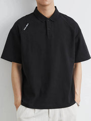 Men's Plus Size Button Detail Short Sleeve Polo Black / M
